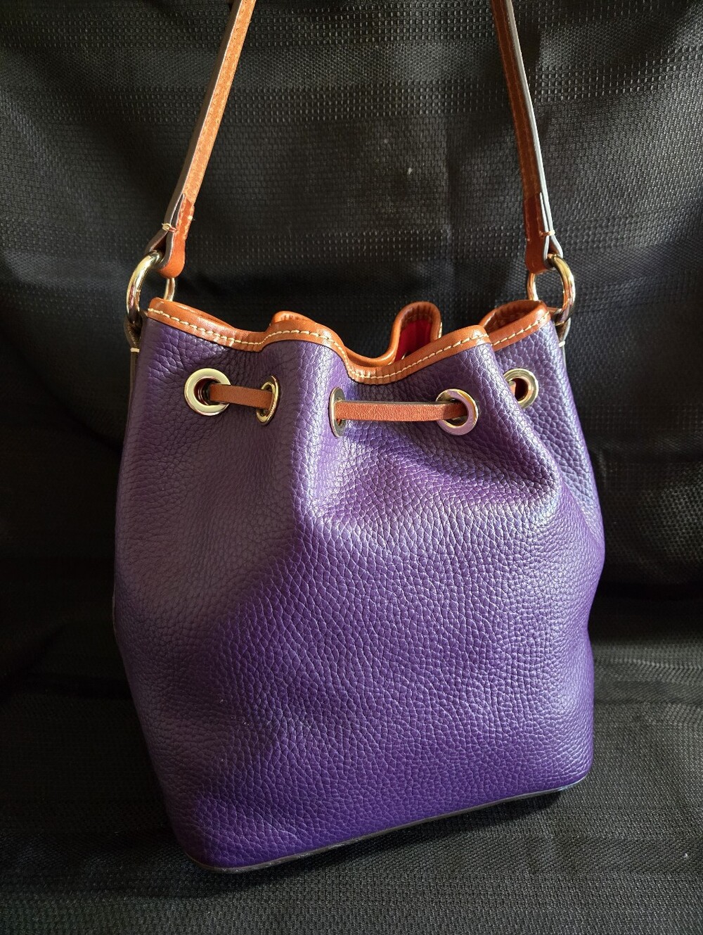 Dooney & Bourke Purple Leather Drawstring Bucket Bag - Picture 6 of 12
